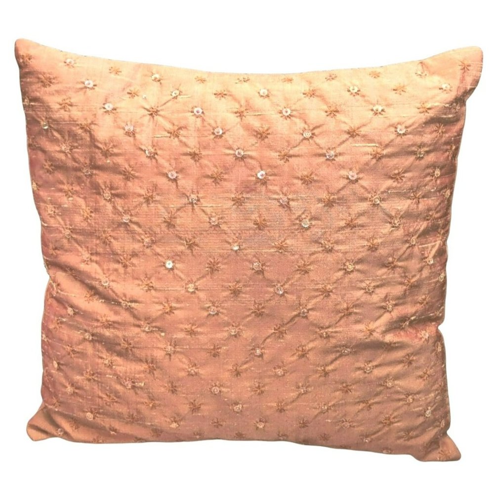 Suite 109 Home Accent Bronze Couch Throw Pillow Silk/ Cotton Cover Clear Sequins